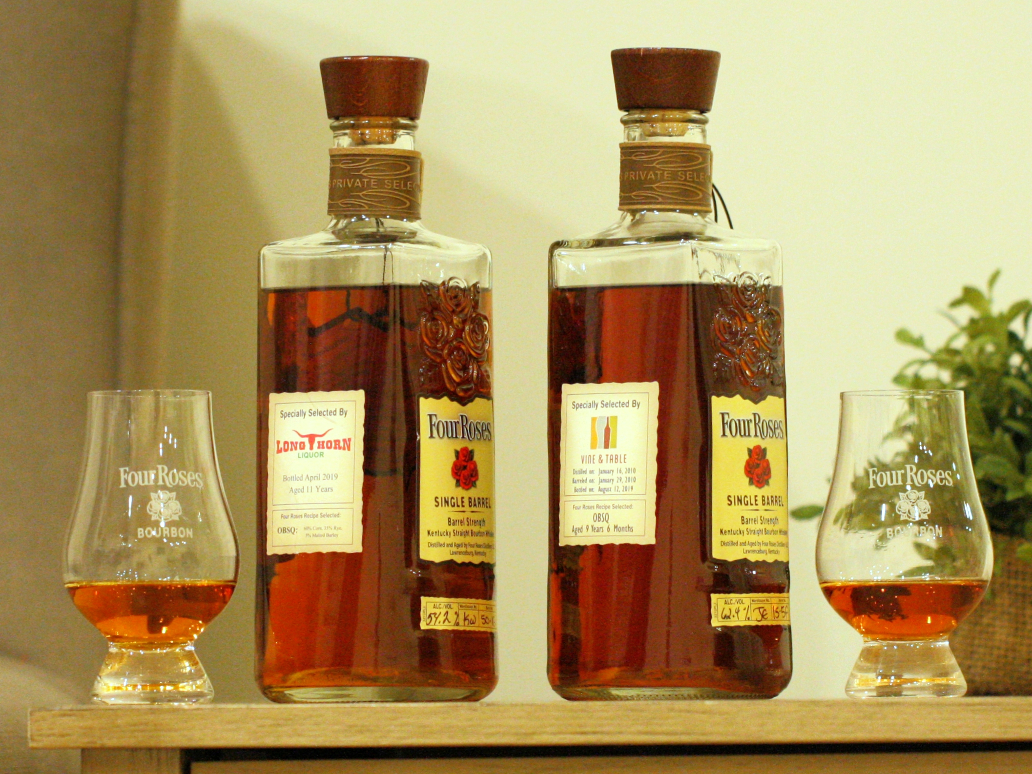 Four Roses OBSQ Comparison Review (Longhorn Liquors vs. Vine and Table)