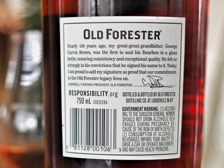 Old Forester 100 Proof rear label