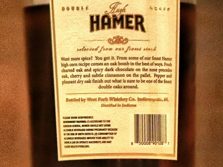 Hugh Hamer Bourbon Double Oaked rear label